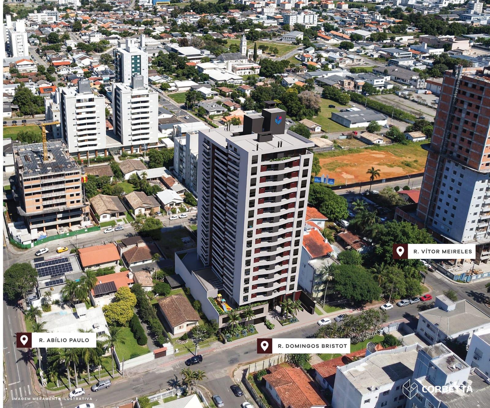 Imagem ilustrativa aérea do Ária Residencial entre as ruas Domingos Bristot, Vítor Meireles e Abílio Paulo